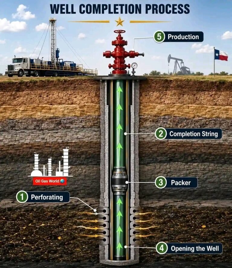 The Image Illustrates the Well Completion Process in Oil and Gas ...